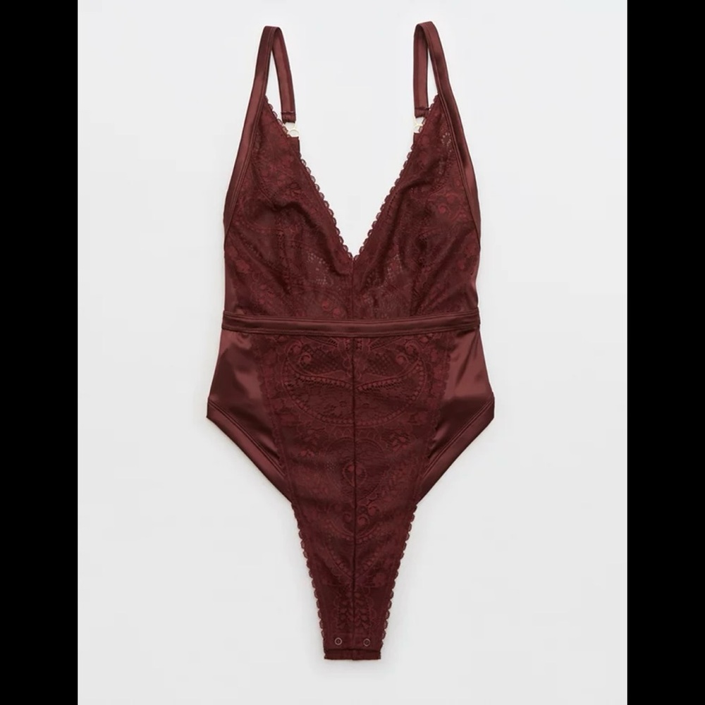NWOT Aerie Burgundy Paisley Lace Bodysuit - Large